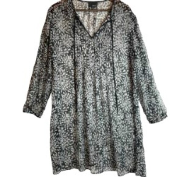 GREYLIN SHEER TUNIC COVER-UP BLACK/WHITE ABSRACT FLORAL SIZE LARGE - Picture 1 of 7